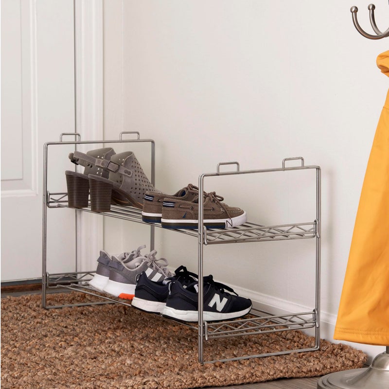 Household Essentials Stackable Two-Tier Shoe Rack, Chrome - Image 3